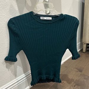 zara turquoise blue green knit top